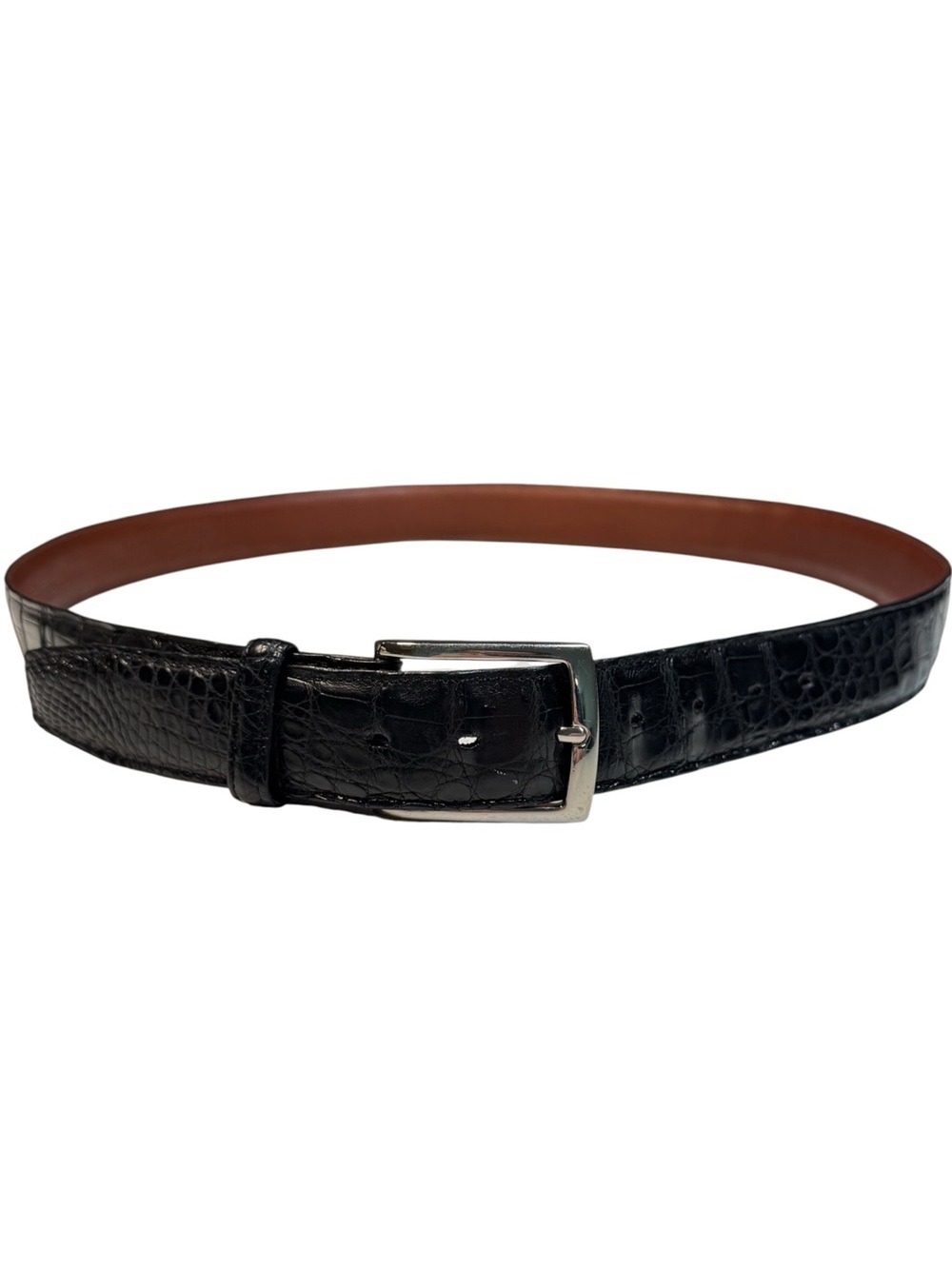 Torino Elite South American Caiman Alligator Leather Belt Black Silver USA 42